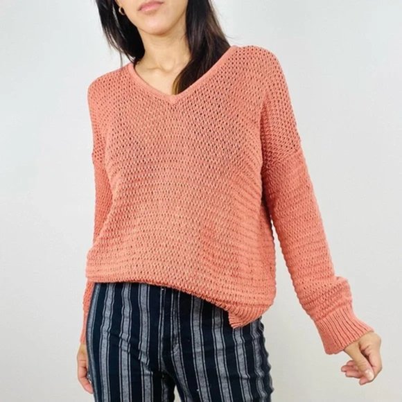 Madewell Breezeway Pullover V-Neck Sweater Pink/Salmon Size M - Picture 1 of 5